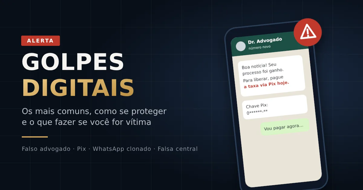 Ilustração de celular com mensagem falsa pedindo pagamento de taxa via Pix